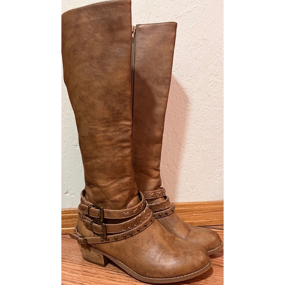 Tall Leather Boot with Wood Heel